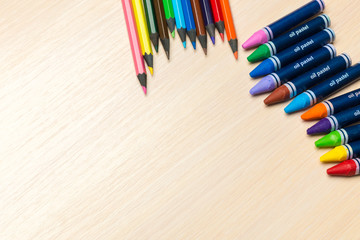 School supplies on wooden background