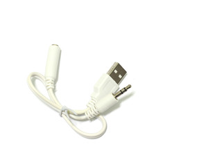 USB cable for smartphone on white background.