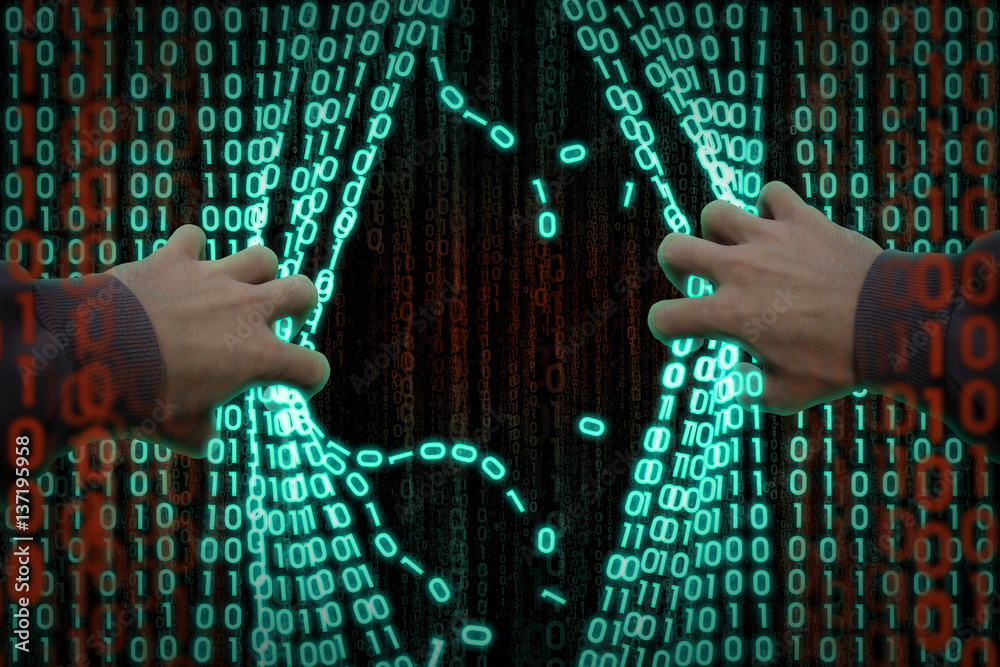 Poster the hacker enters the computer. the concept of computer security