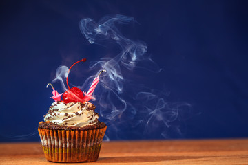 Cupcake with blown out candles on top