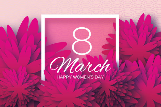 Magenta Pink Paper flower. Women's Day. 8 March. Square