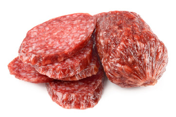 Salami on white background