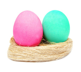 Colorful handmade decorated easter eggs