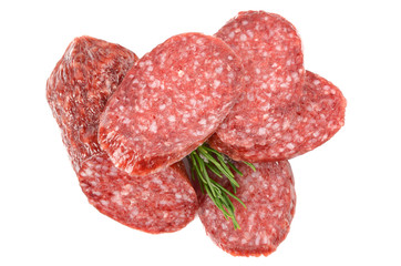 Salami on white background
