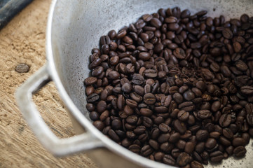 Traditional roasting of coffee in Colombian manufacture