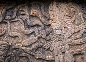 Ancient Mayan stone reliefs at Chichen Itza ruins in Yucatan, Mexico