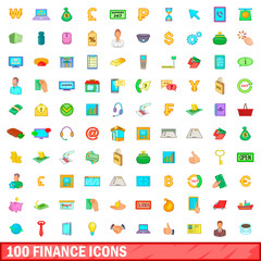 100 finance icons set, cartoon style