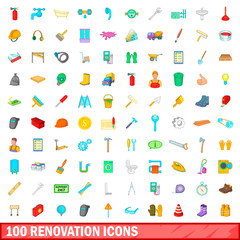 100 renovation icons set, cartoon style