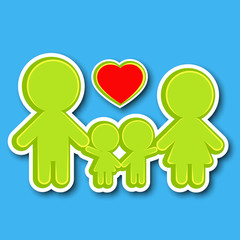 Icon family men. Family men father, mother, daughter, son with a heart in the middle. on a blue background. vector illustration.