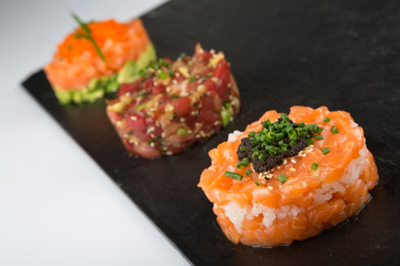 Smoked salmon tartare tuna and avocado