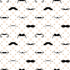 Mustache polka dot seamless pattern. Hipster endless texture. Vector illustration