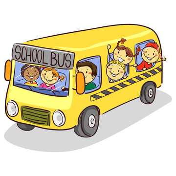 Vector Illustration of Stick Kids on School Bus