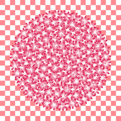 circle red flowers. pink and white squares. chess background. vector illustration