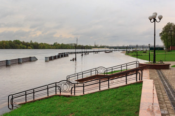 Gomel, Belarus - a flood on the river. embankment.