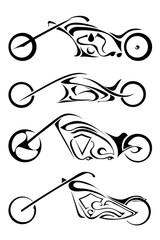 Fototapeta premium Set of four black vector motorbike on a white background. Abstract motorbike silhouette. Stock vector illustration