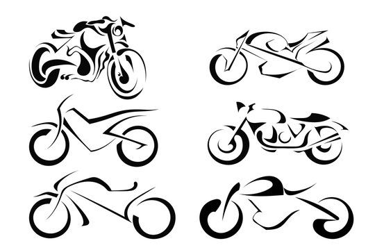 Set of vector motorcycles on a white background. Abstract motorbike silhouette. Stock vector illustration