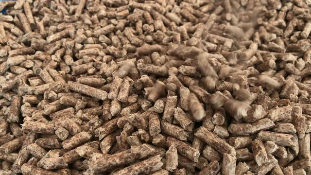 Close-up view of many wood pellets