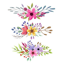 Watercolor floral bouquet with leaves and flowers. Wedding, romantic collection.