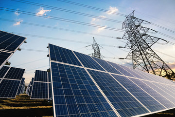 Solar panels with power line background