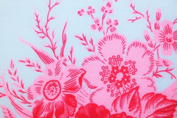 valentine background, pink and red flowers on fabric, with text space 