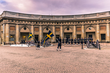 January 21, 2017: Changing of the guard in the royal palace of Stockholm, Sweden