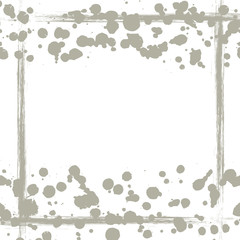 Vector drawn background with frame, border. Grunge template with splash, spray attrition, cracks. Old style vintage design. Graphic illustration.
