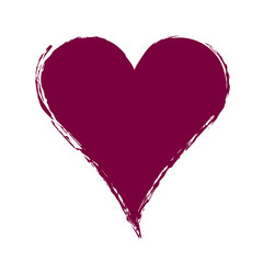 Vector red graphic grunge illustration of heart sign with ink blot, brush strokes, drops isolated on the white background. Series of artistic illustration with splash, blots and brush strokes.
