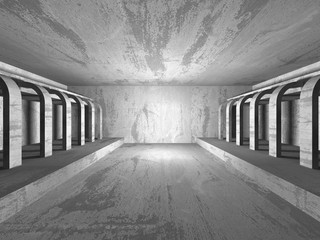 Dark concrete empty room. Modern architecture design