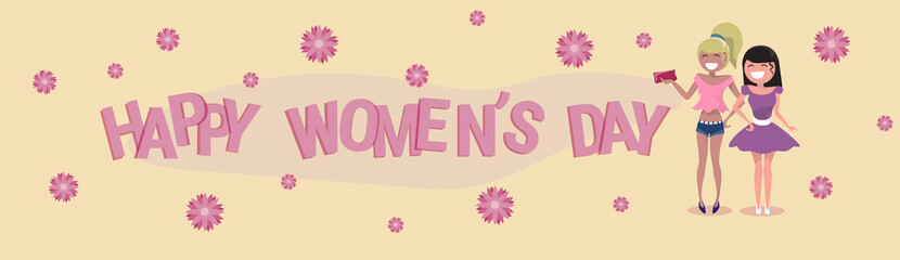 8 March International Women Day Greeting Card Flat Vector Illustration
