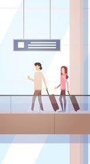 Fototapeta na wymiar Traveler People Airport Hall Departure Terminal Travel Baggage Bag Suitcase, Passenger Check In Luggage Flat Vector Illustration
