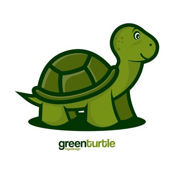 Cartoon Turtle Smiling Logo Vector Illustration