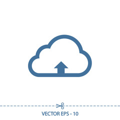 This image represents a cloud upload illustration icon, vector illustration. Flat design style