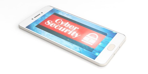 Cyber security on a smartphone screen. 3d illustration