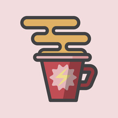 cup with the lightning, Fragrant drink, energy drink,vector image, flat design,black-and-white style