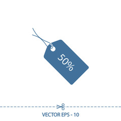 50% tag icon, vector illustration. Flat design style 
