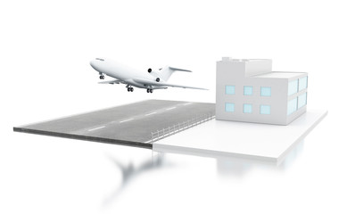 3d Airport terminal and airplane.