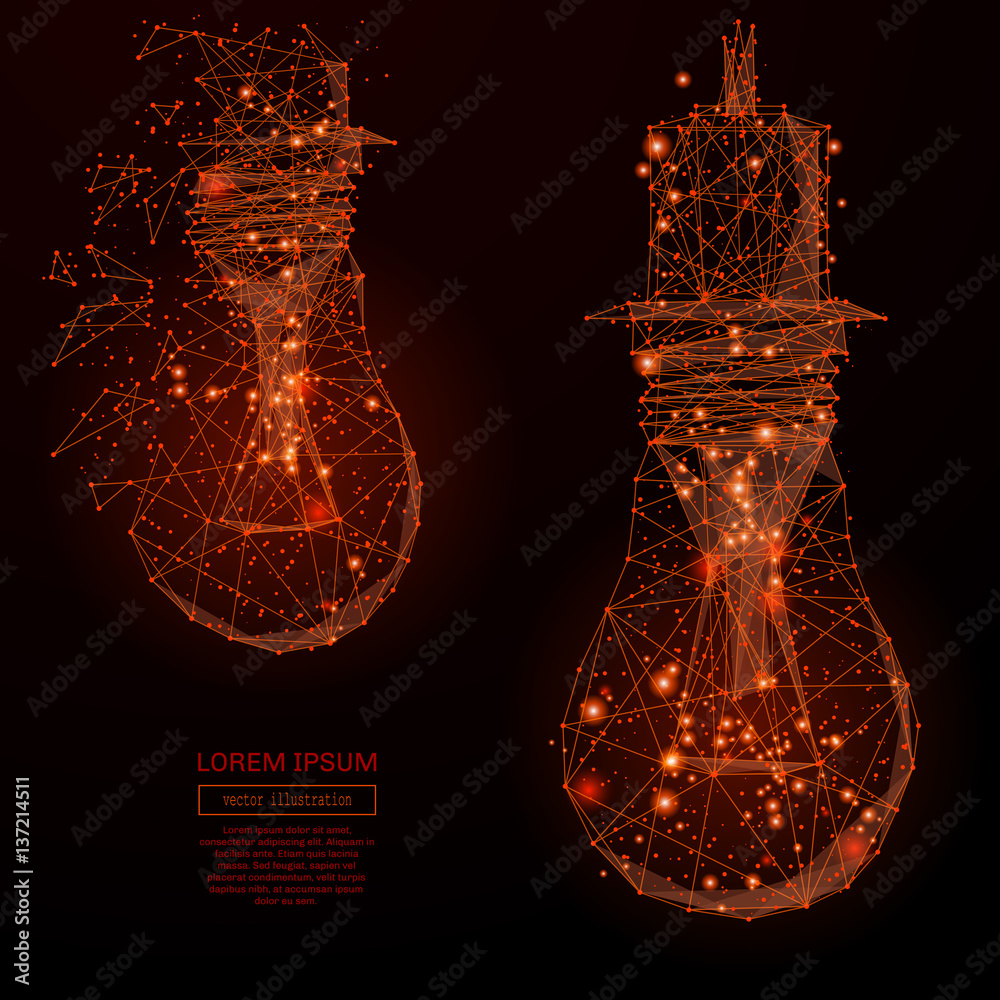 Aufkleber Abstract mash line and point lamp bulb on background with an inscription. Starry sky or space, consisting of stars and the universe. Vector business illustration