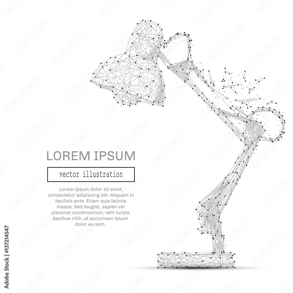 Poster Grey lamp on desk with polygon line on abstract background. Polygonal space low poly with connecting dots and lines. Connection structure. Vector science background