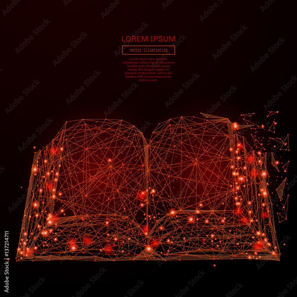 Poster abstract mash line and point open book on background with an inscription. starry sky or space, consi