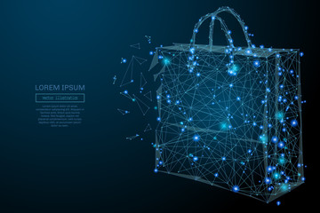 Abstract image of a paper bag in the form of a starry sky or space, consisting of points, lines, and shapes in the form of planets, stars and the universe. Vector business