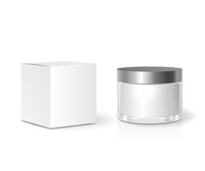 Cosmetic collection Box and skin care Cream jar template, blank white package. Realistic mock up