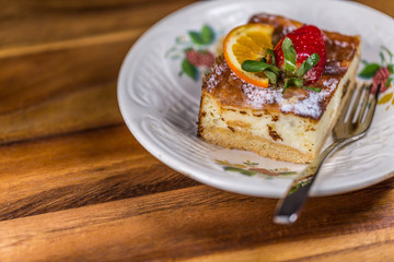 Fruit Cake on Dish with fork