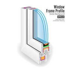 Plastic Window Frame Profile. Structure Corner Window. Three Transparent Glass. Vector Illustration