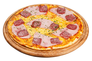 pizza on wooden plate