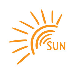 Hand drawn sun icon. Vector illustration isolated on white background.