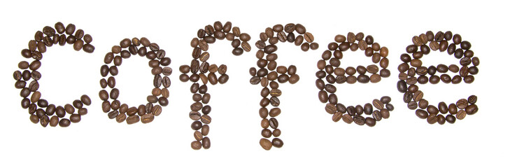 Inscription of the coffee beans on a white background