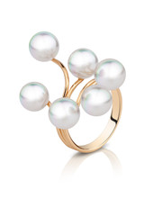Jewellery ring with pearl isolated on white, clipping path
