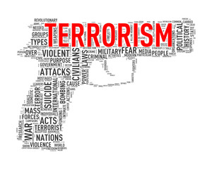 Fototapeta na wymiar Pistol shape wordcloud tag terrorism