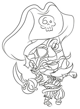 happy smiling cartoon pirate mummy coloring page