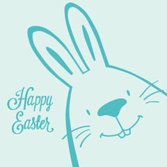 Сute and funny graphic bunny Easter postcard. Happy Easter lettering. Vector illustration.